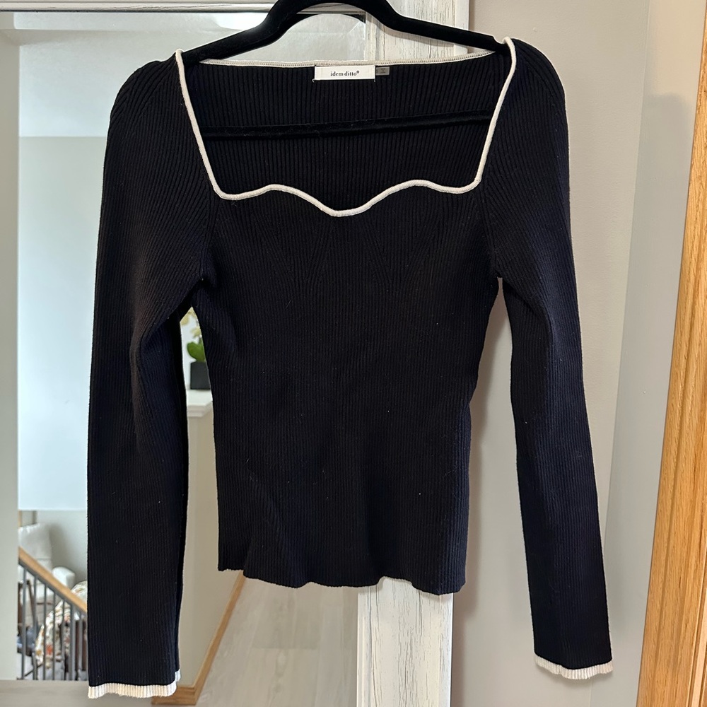 Black Sweater with White Trim